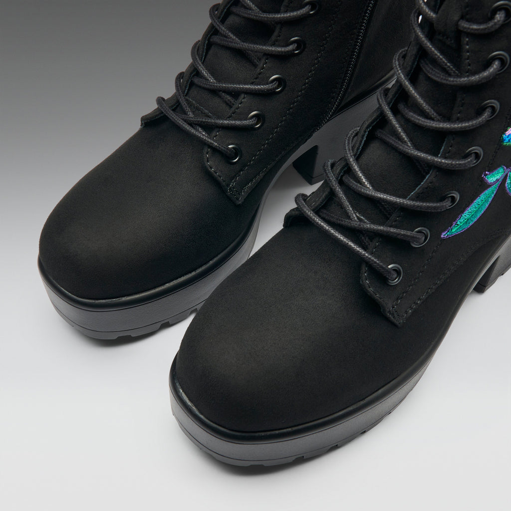KOI Butterfly Dune Suede Platform Military Boots - Black