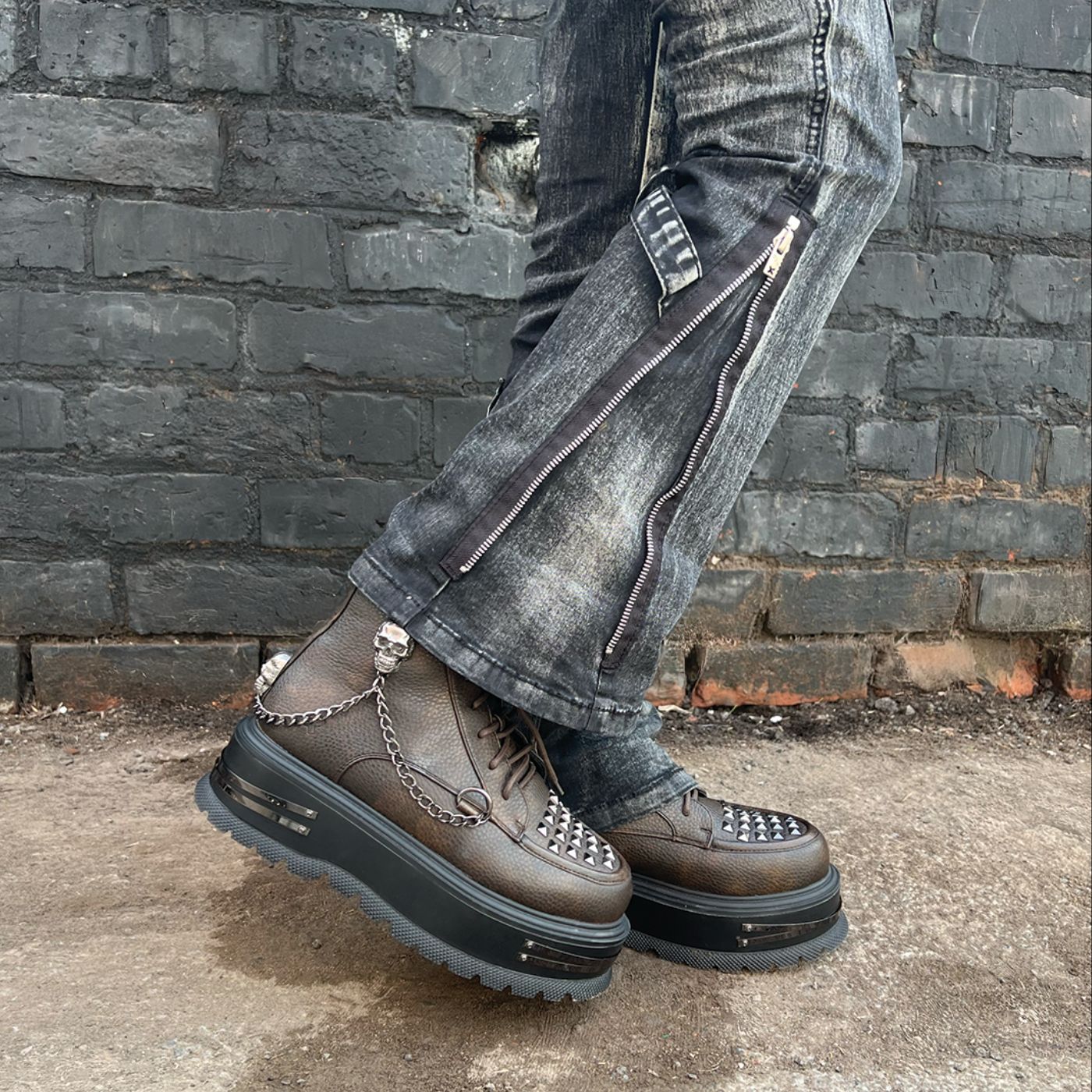 KOI Chained Up Envy Skull Hardware Platform Boots