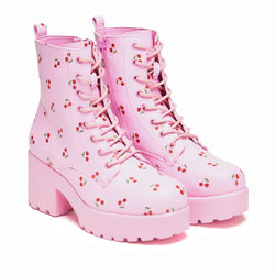 Cherry Passion Platform Boots - Baby Pink