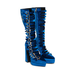 Cyberspace Celestial Long Boots - Blue-Size 7-Clearance