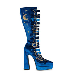 Cyberspace Celestial Long Boots - Blue-Size 7-Clearance