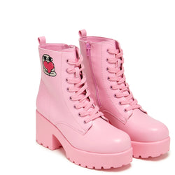 Love Urself Ketnipz Lace Up Boots - Pink