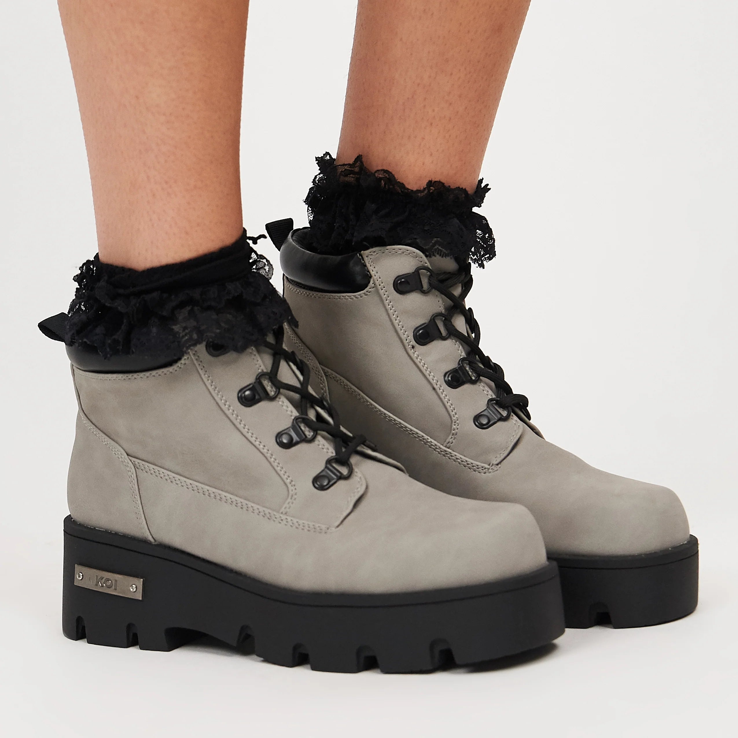 Novus KOI Chunky Lace Up Boots - Grey