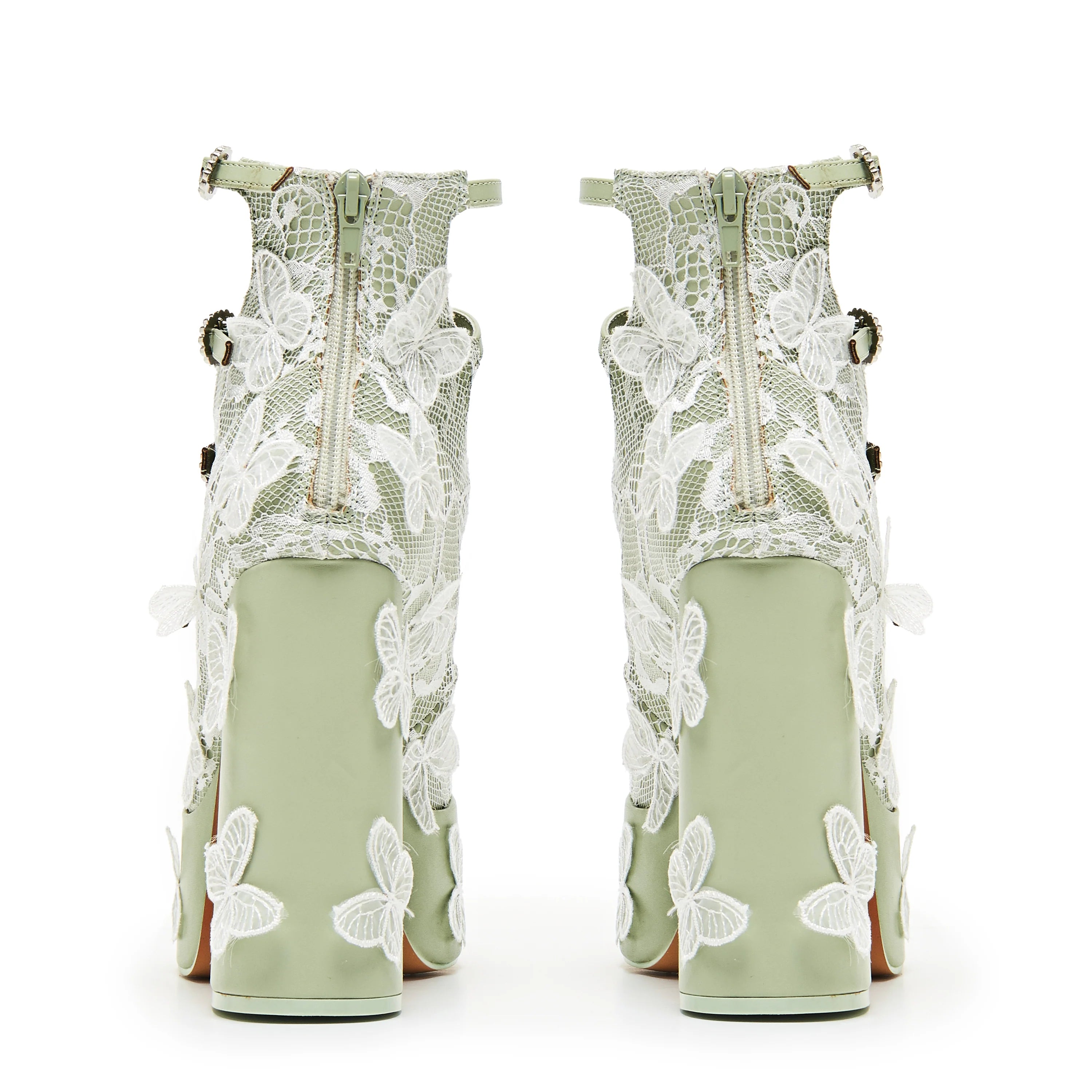 KOI Wild Lotus Butterfly Lace Platform Heels - Green