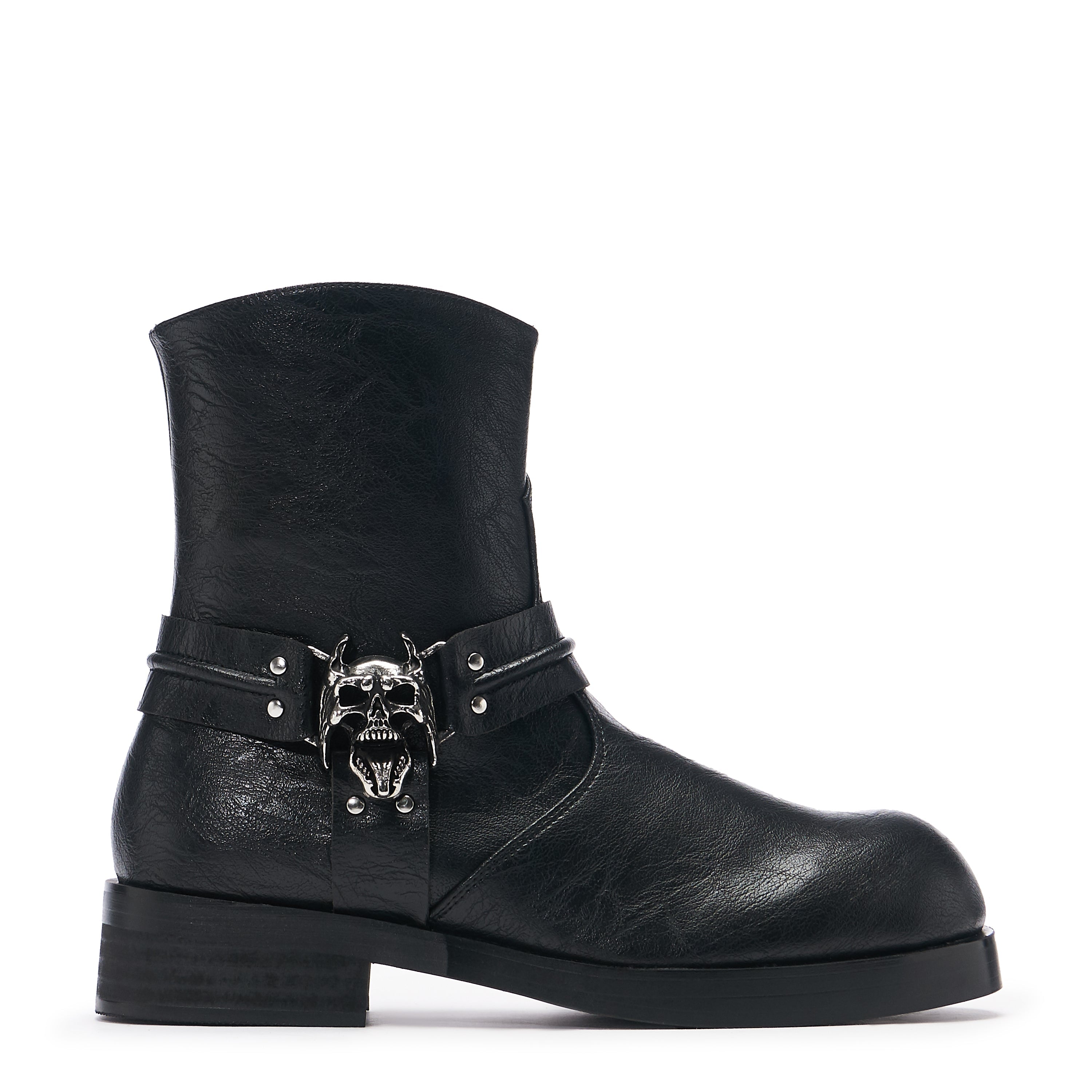 Legion Men's  Stacked Hardware Biker Boots - Vintage Black - Side View