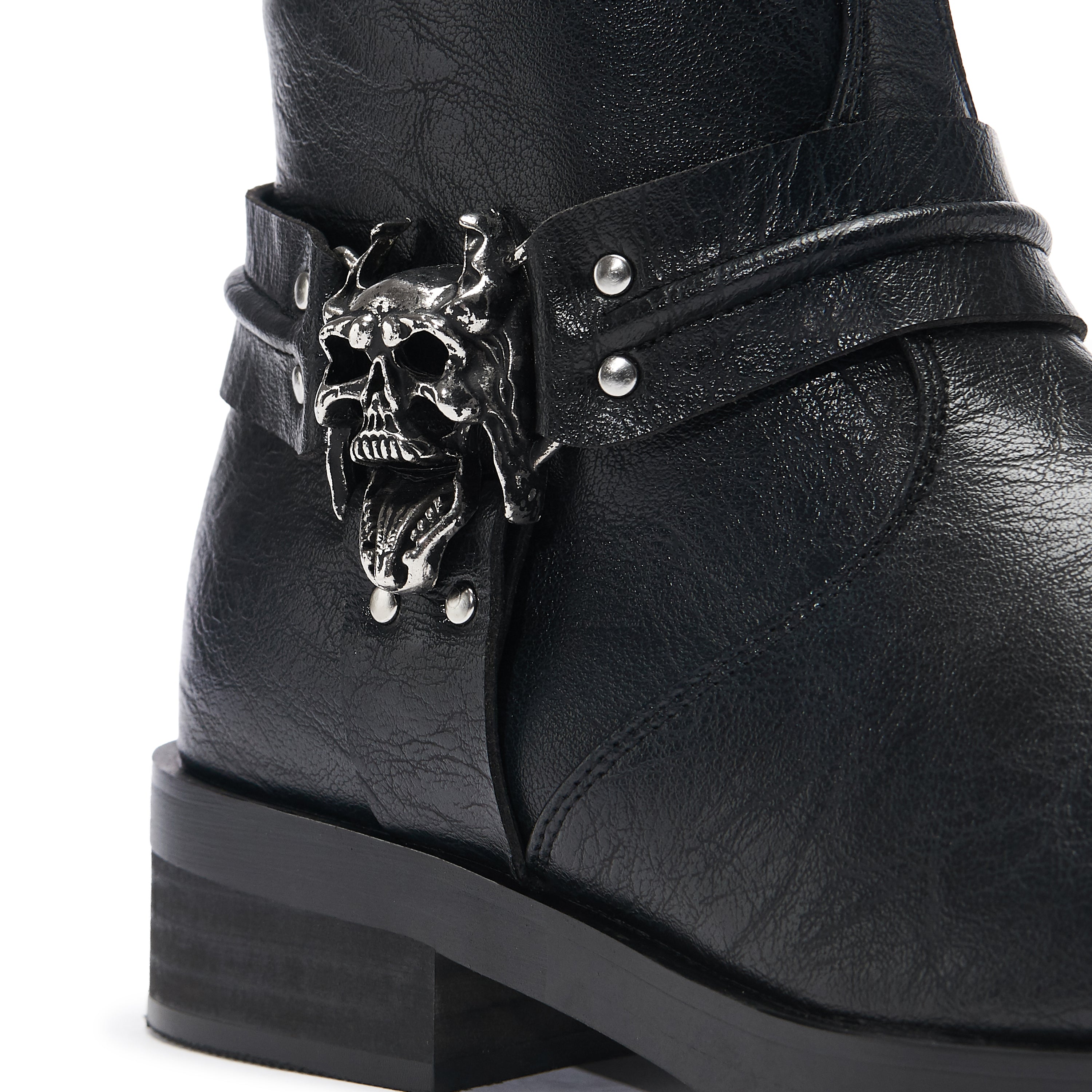 Legion Men's  Stacked Hardware Biker Boots - Vintage Black - Detail View