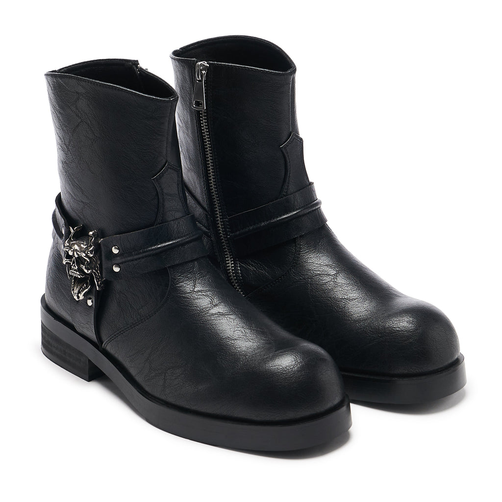 Legion Men's  Stacked Hardware Biker Boots - Vintage Black - 3/4 View