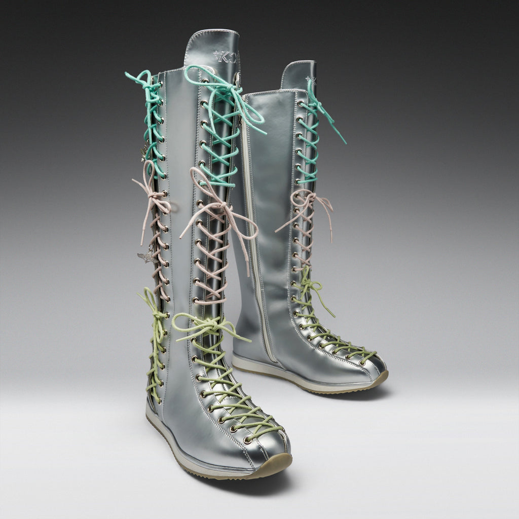 KOI Numinous Lace Up Charm Long Boots -Silver