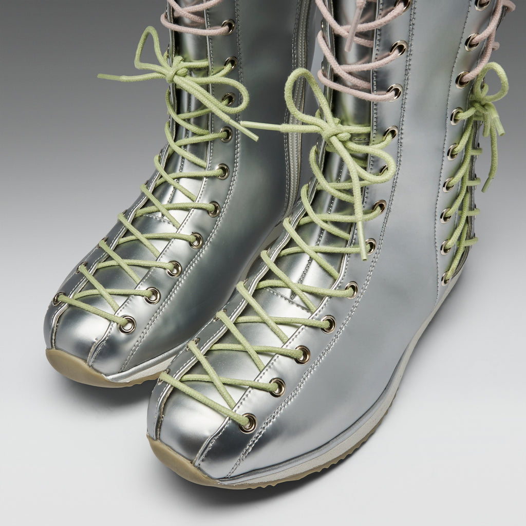 KOI Numinous Lace Up Charm Long Boots -Silver