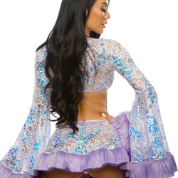 Sequin Faux Fur Trimmed Skirt