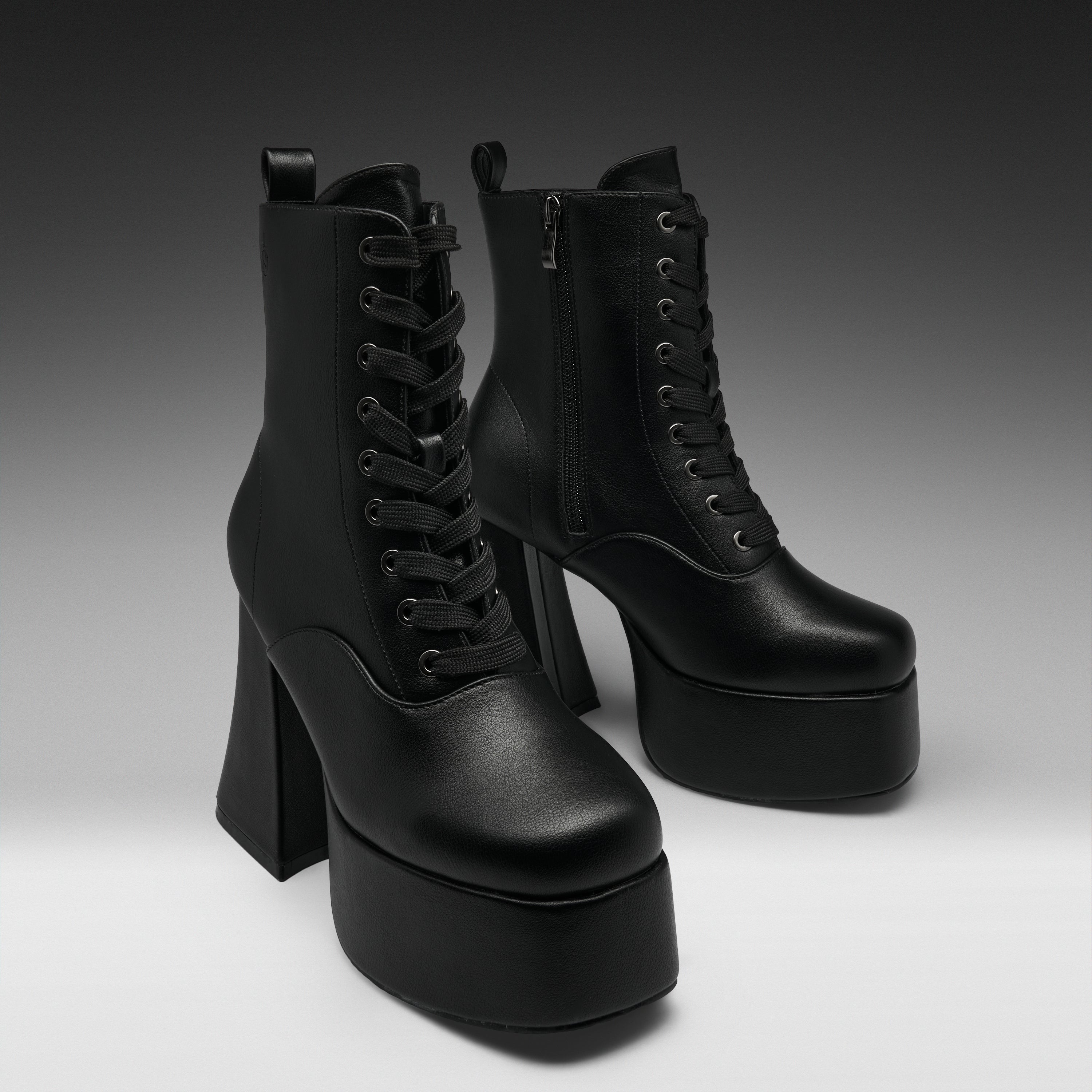 KOI Reign Lace Up Platform Heeled Boots-Black