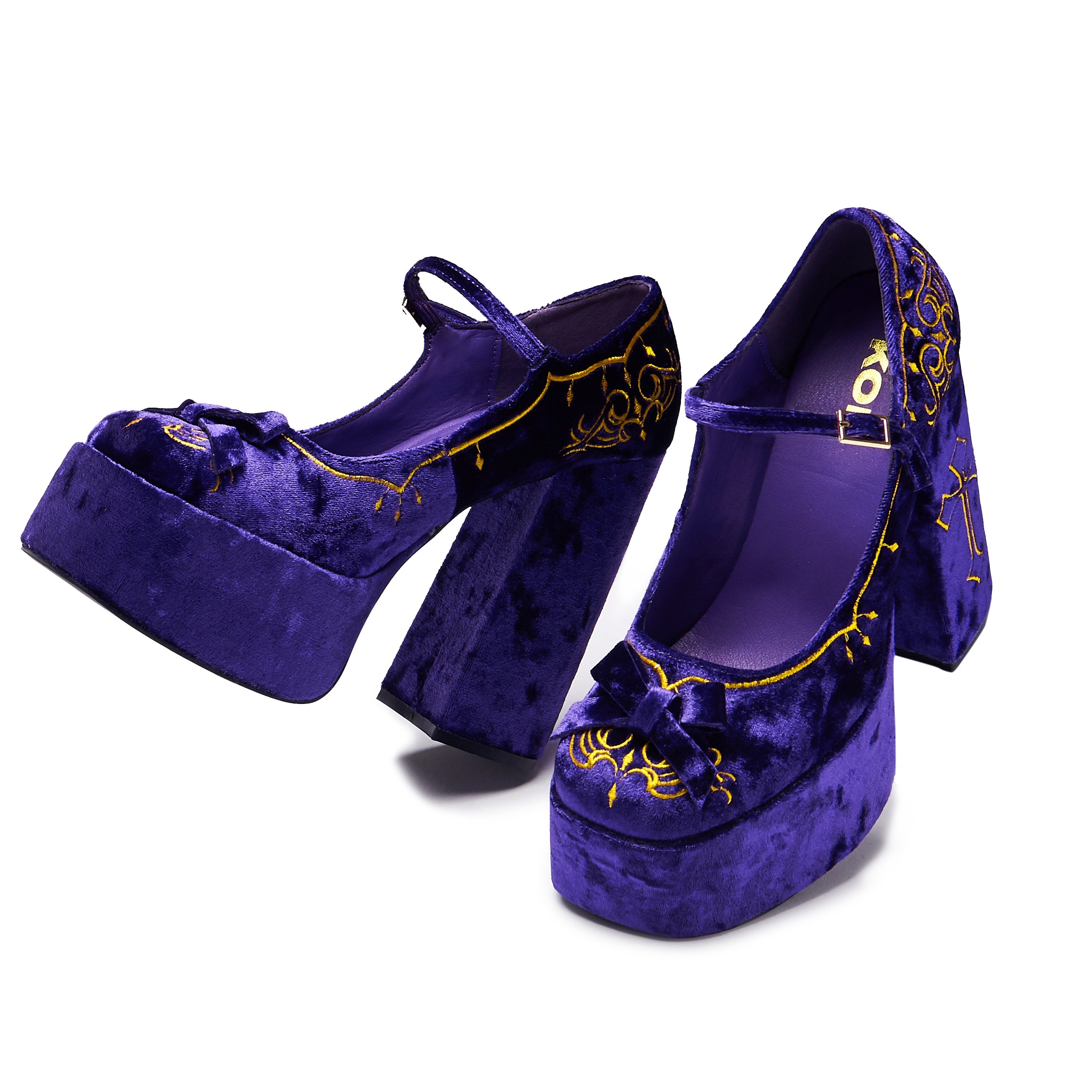 KOI Royal Manor Velvet Platform Heels - Purple-Clearance