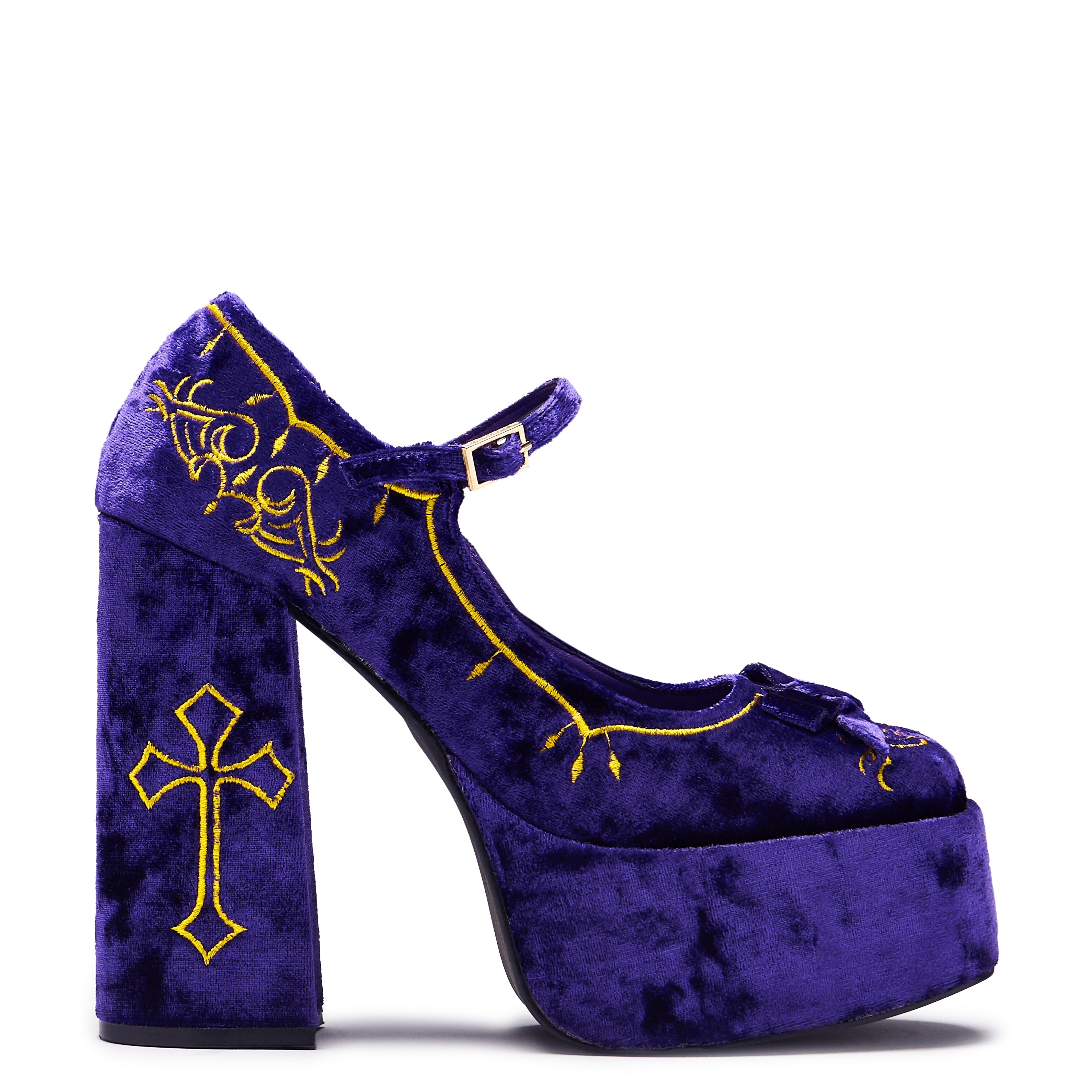KOI Royal Manor Velvet Platform Heels - Purple-Clearance