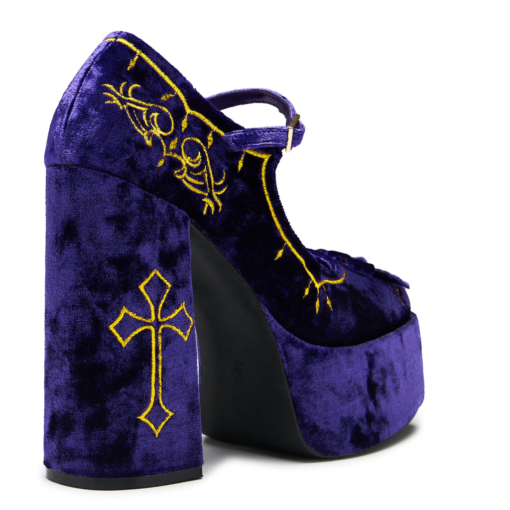 KOI Royal Manor Velvet Platform Heels - Purple-Clearance