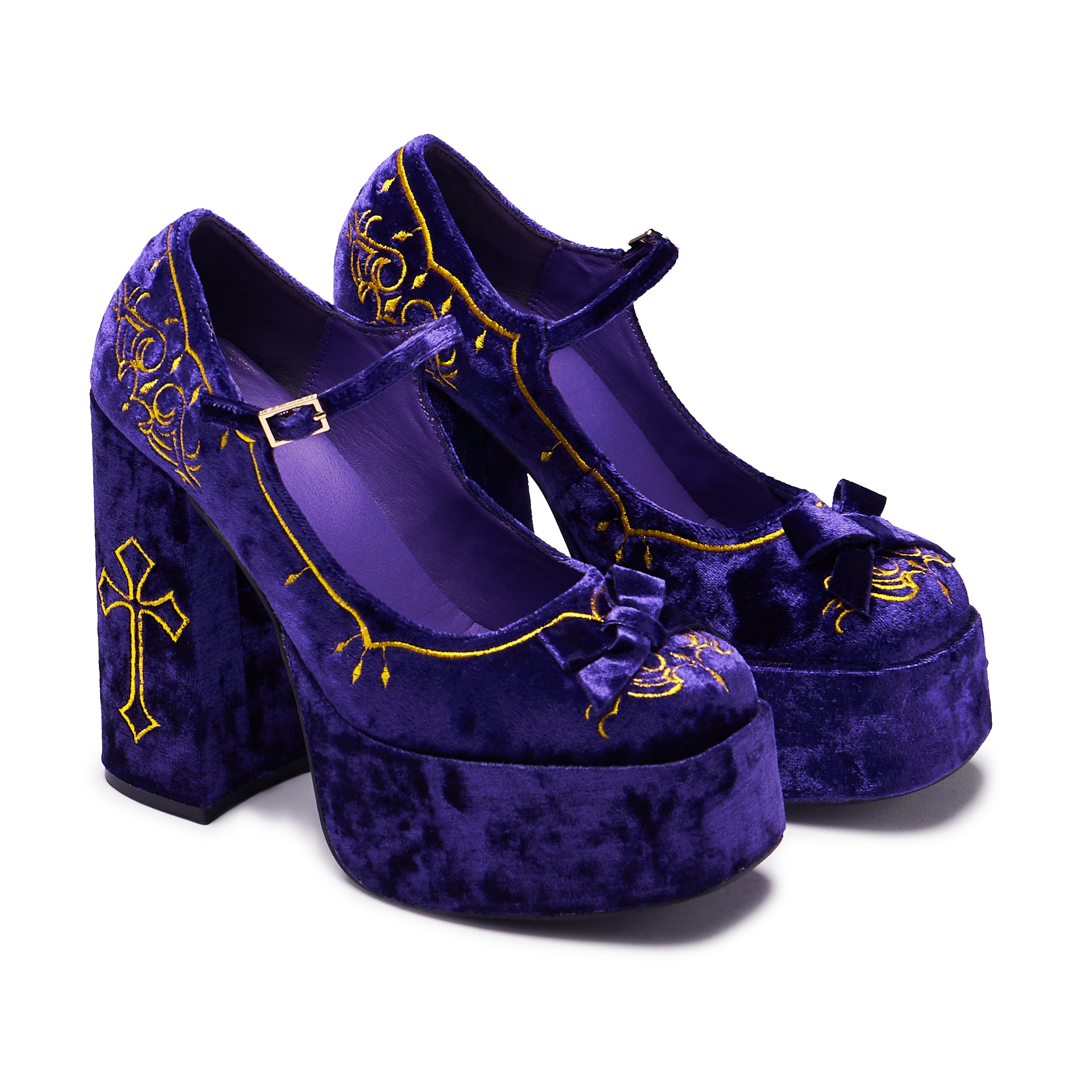 KOI Royal Manor Velvet Platform Heels - Purple