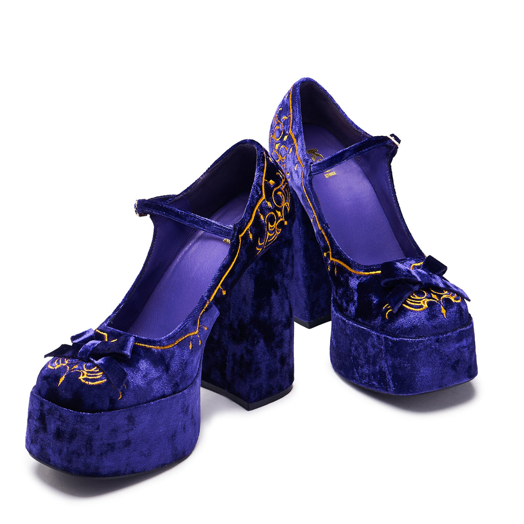 KOI Royal Manor Velvet Platform Heels - Purple