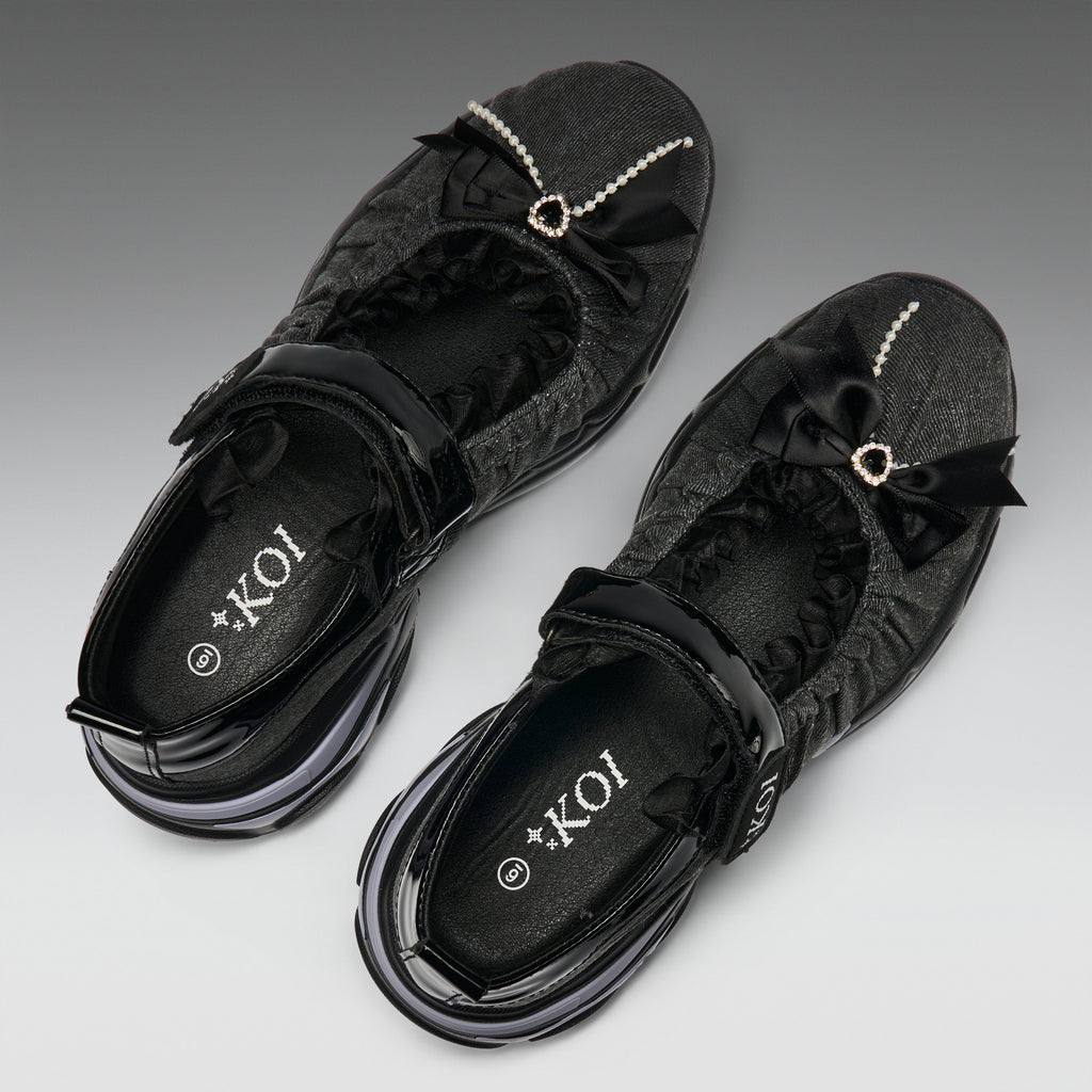 KOI Starlet Ruffle Ballet Mary Janes- Black