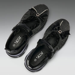 KOI Starlet Ruffle Ballet Mary Janes- Black