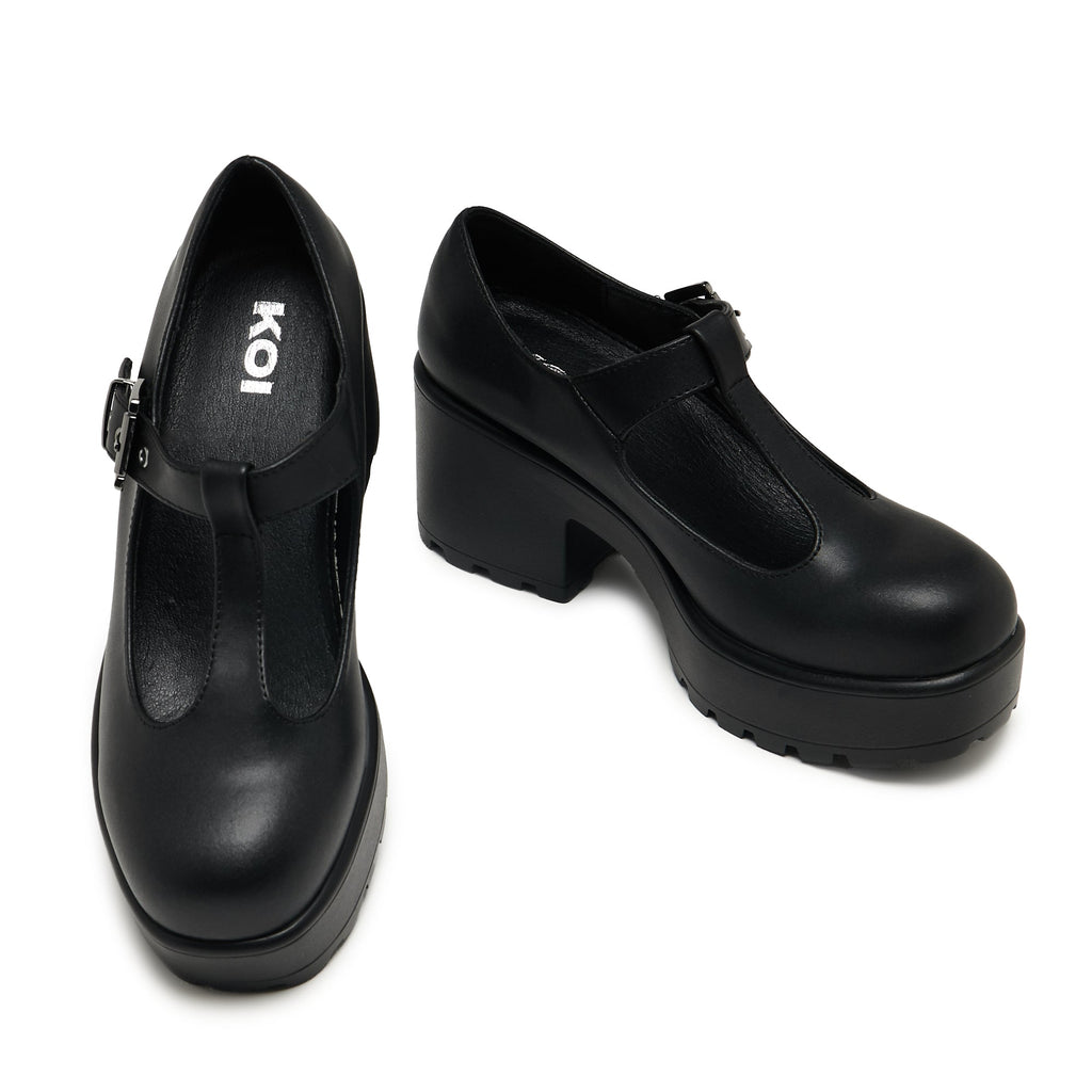 KOI SAI Black Mary Jane Shoes 'Faux Leather Edition'-Clearance