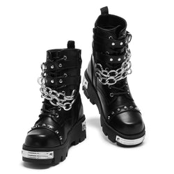 KOI Shackled Shadows Heavy Duty Chain Biker Boots - Black