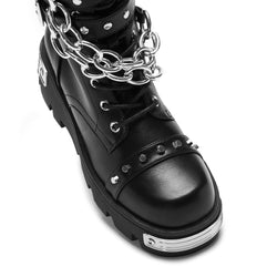 KOI Shackled Shadows Heavy Duty Chain Biker Boots - Black