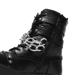 KOI Shackled Shadows Heavy Duty Chain Biker Boots - Black