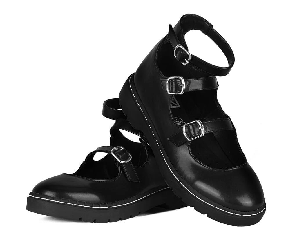 TUK Black calf TUKskin 3 Strap Mary Jane