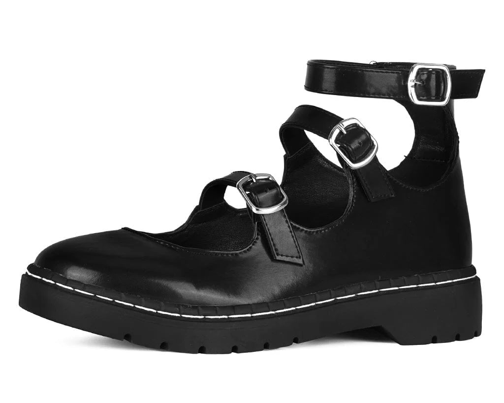 TUK Black calf TUKskin 3 Strap Mary Jane