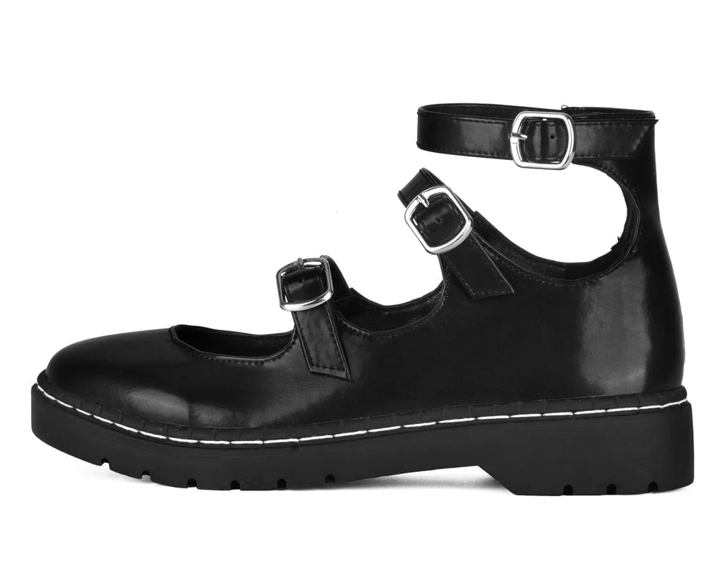 TUK Black calf TUKskin 3 Strap Mary Jane