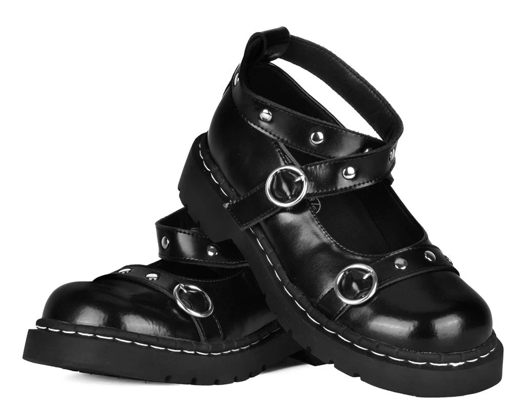 TUK Black Leather Studded Ankle Strap Mary Jane