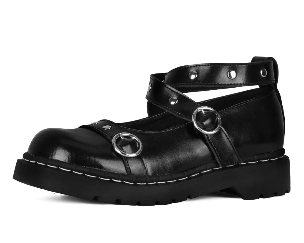 TUK Black Leather Studded Ankle Strap Mary Jane