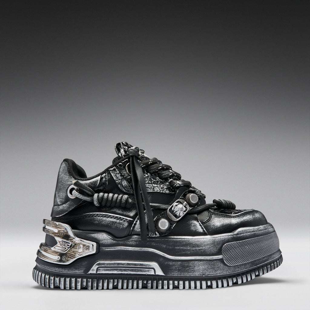 KOI Metamorphosis Men's Distressed Platform Trainers - Black Fade
