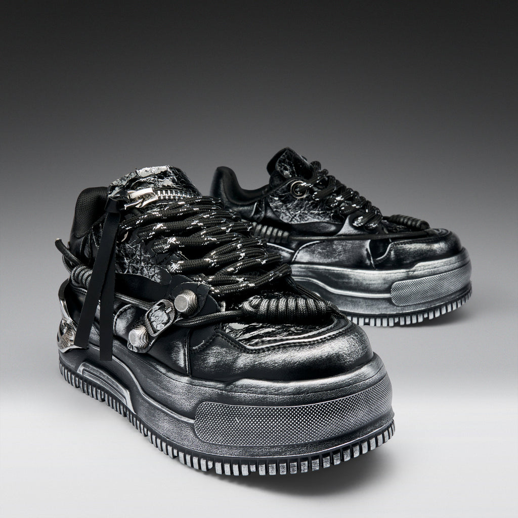 KOI Metamorphosis Men's Distressed Platform Trainers - Black Fade