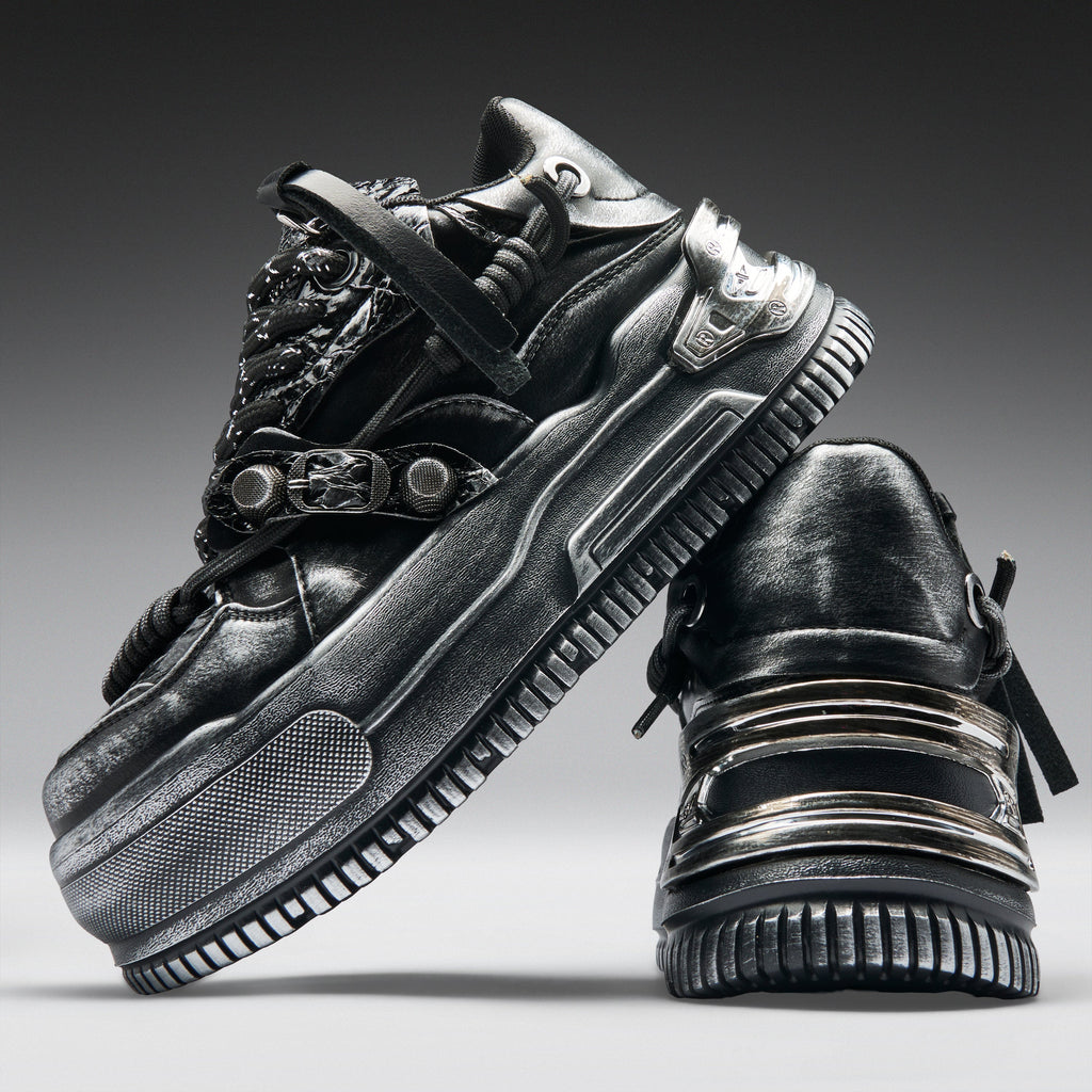 KOI Metamorphosis Men's Distressed Platform Trainers - Black Fade