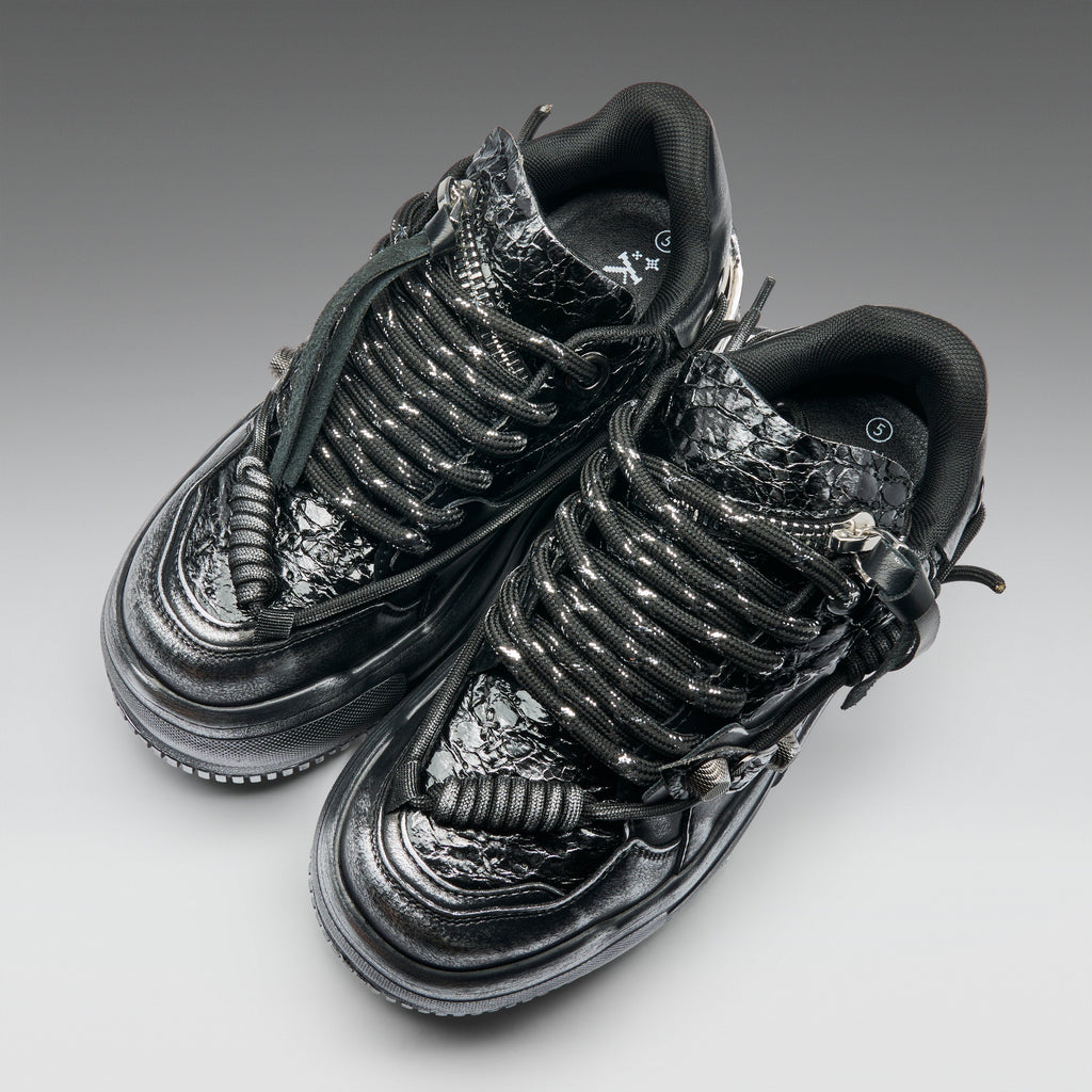 KOI Metamorphosis Men's Distressed Platform Trainers - Black Fade-Clearance
