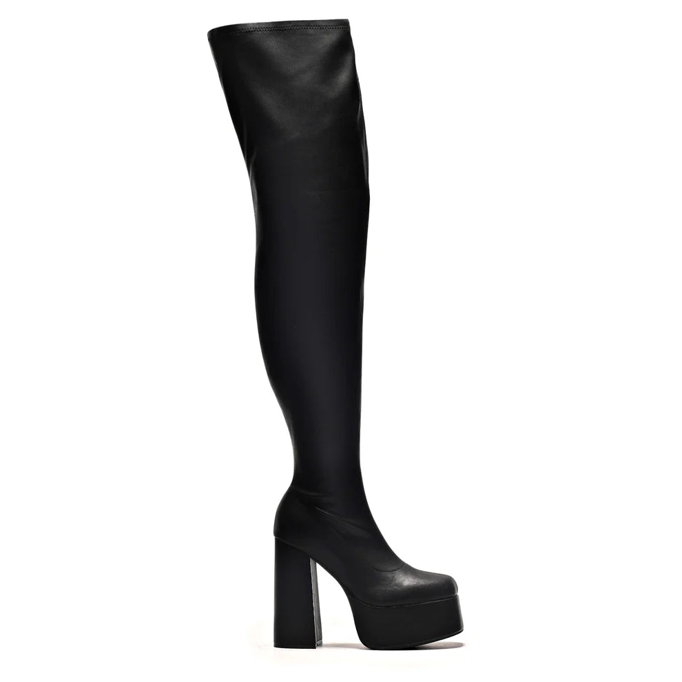 The Redemption Stretch Thigh High Boots Black Size 8 Clearance