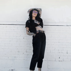 TUK-A3428 basket noire sergée à lacets à pointes