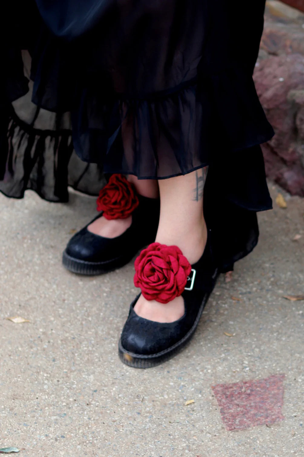 TUK Black TUKskin Flower Lace Viva Low Mary Jane