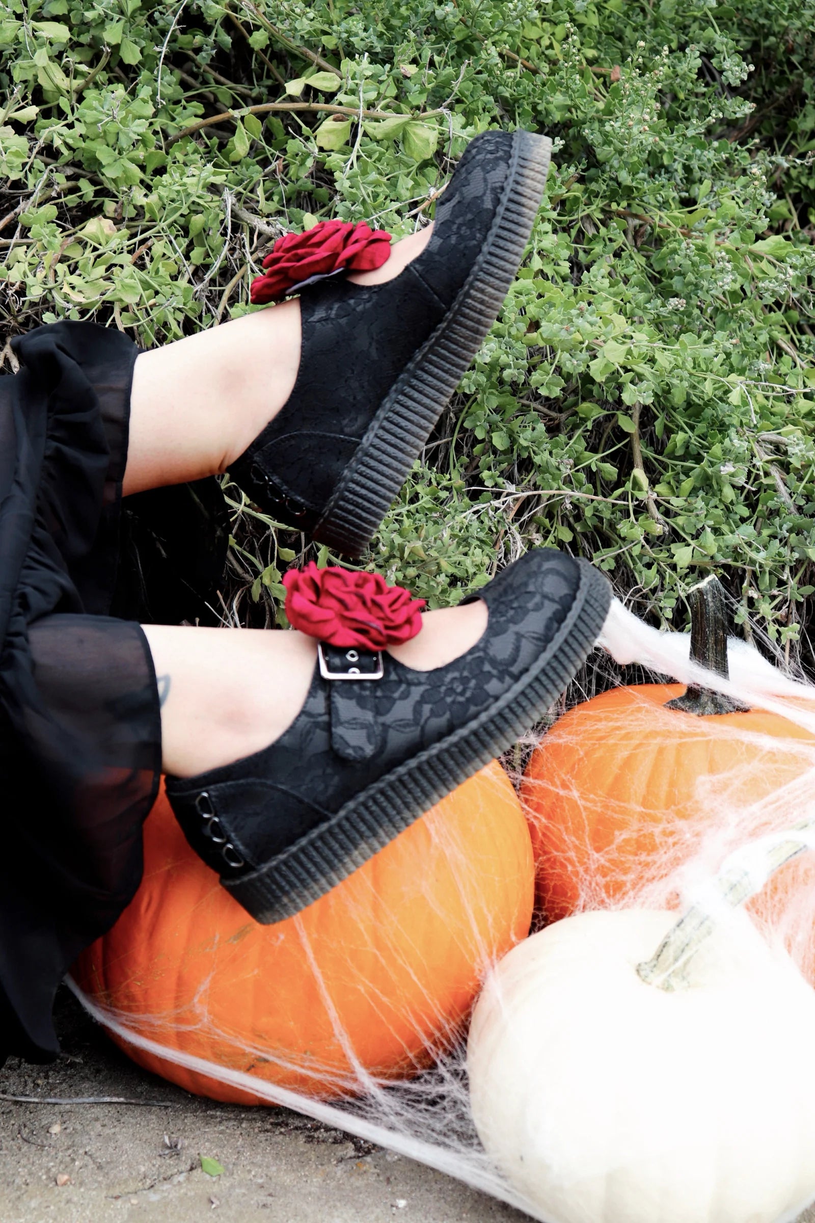 TUK Black TUKskin Flower Lace Viva Low Mary Jane