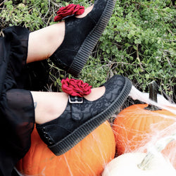 TUK Black TUKskin Flower Lace Viva Low Mary Jane