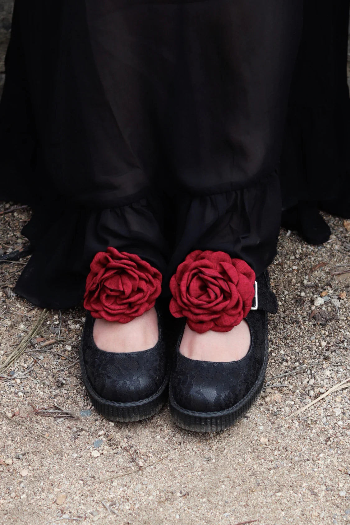 TUK Black TUKskin Flower Lace Viva Low Mary Jane