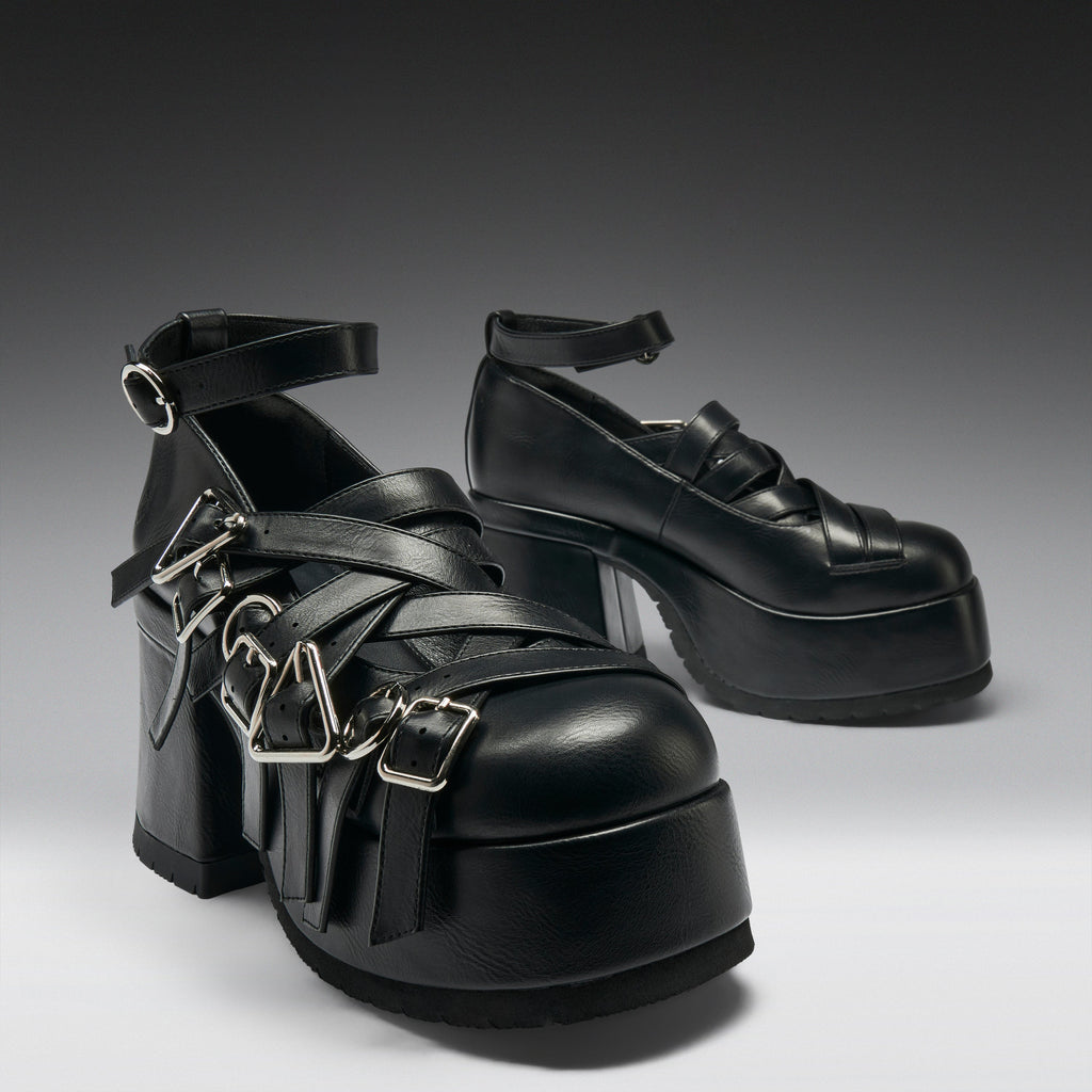 KOI Avalon Strappy Heeled Shoes- Ebony-Clearance