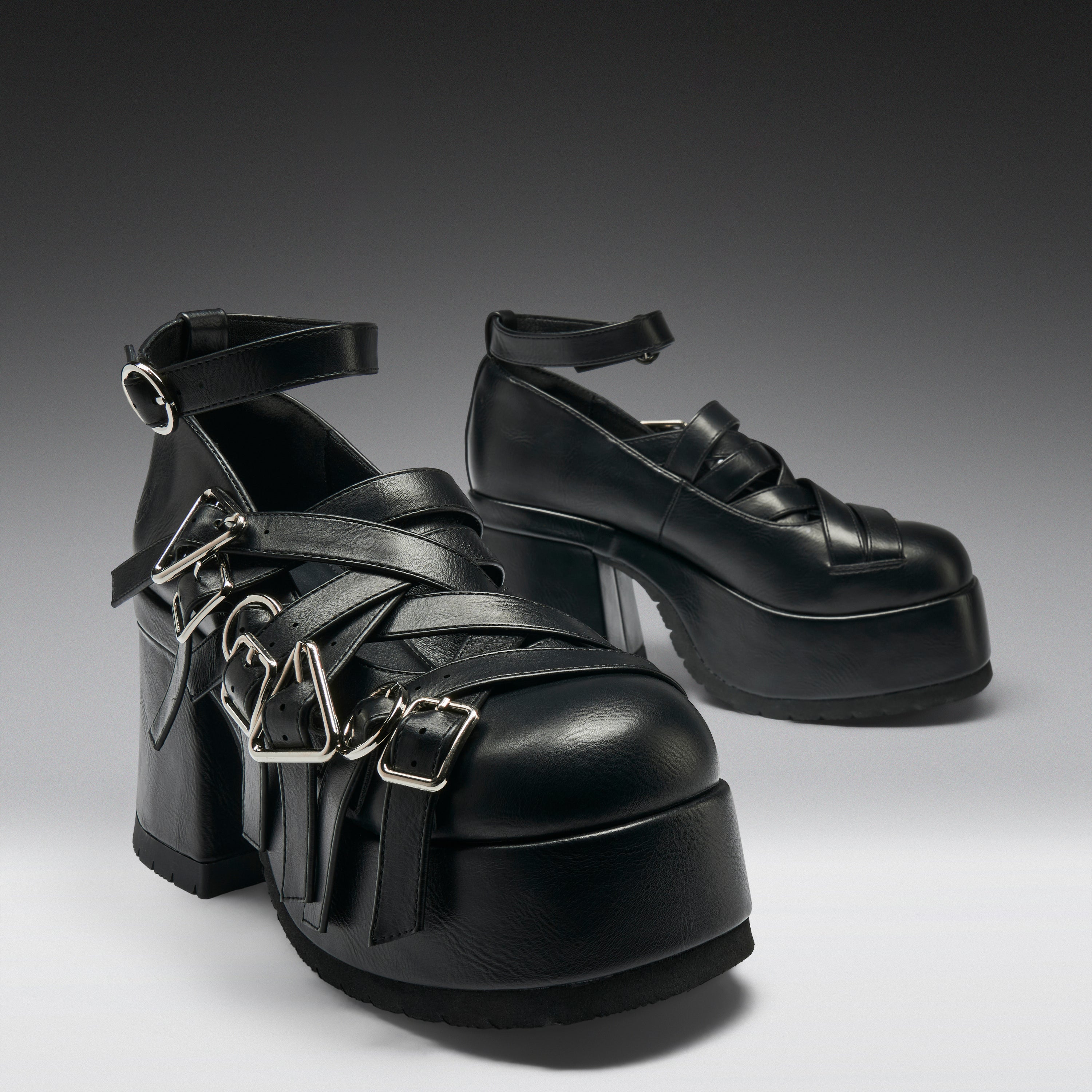 KOI Avalon Strappy Heeled Shoes- Ebony-Clearance