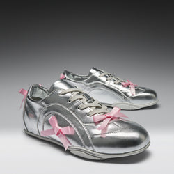 KOI Bambalina Cat Lace up Bow Pumps- Silver