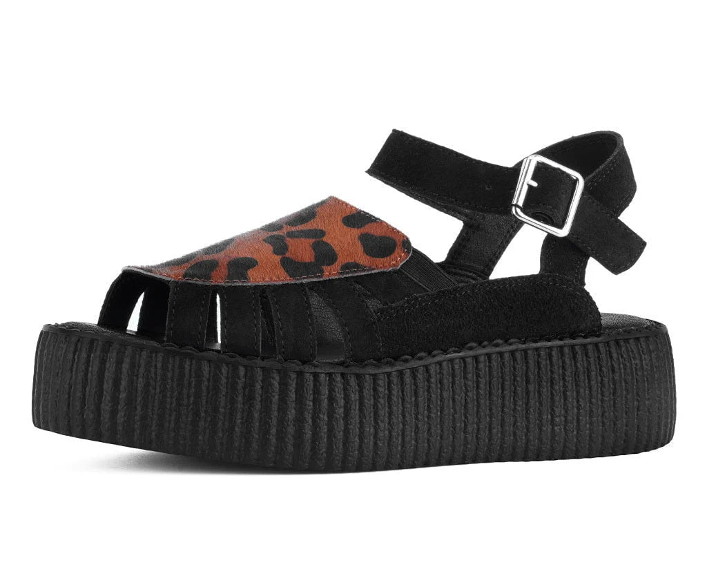 TUK Black Suede Leopard Front Viva Mondo Sandal-Clearance