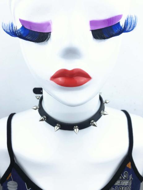 thumbnail image 2 of Elegant Moments Leather Spiked Studded Choker Collar – Adjustable 1" Wide, Black 2 of 5