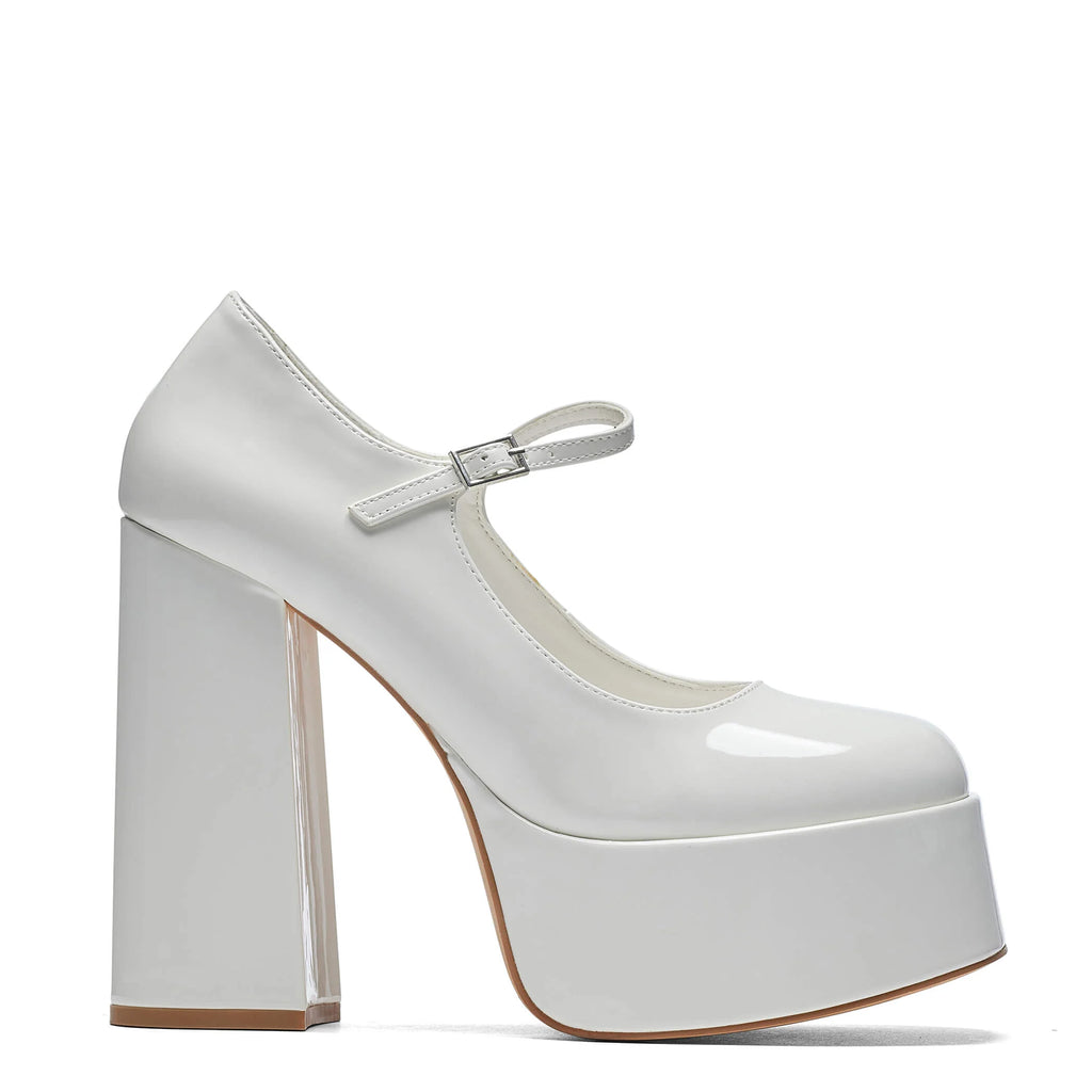 KOI Darkbloom White Patent Platform Heels