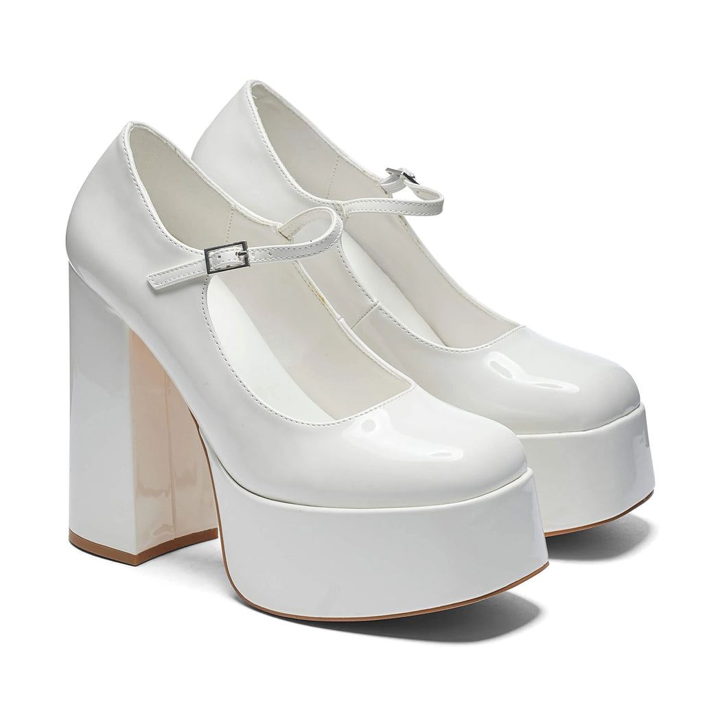 KOI Darkbloom White Patent Platform Heels