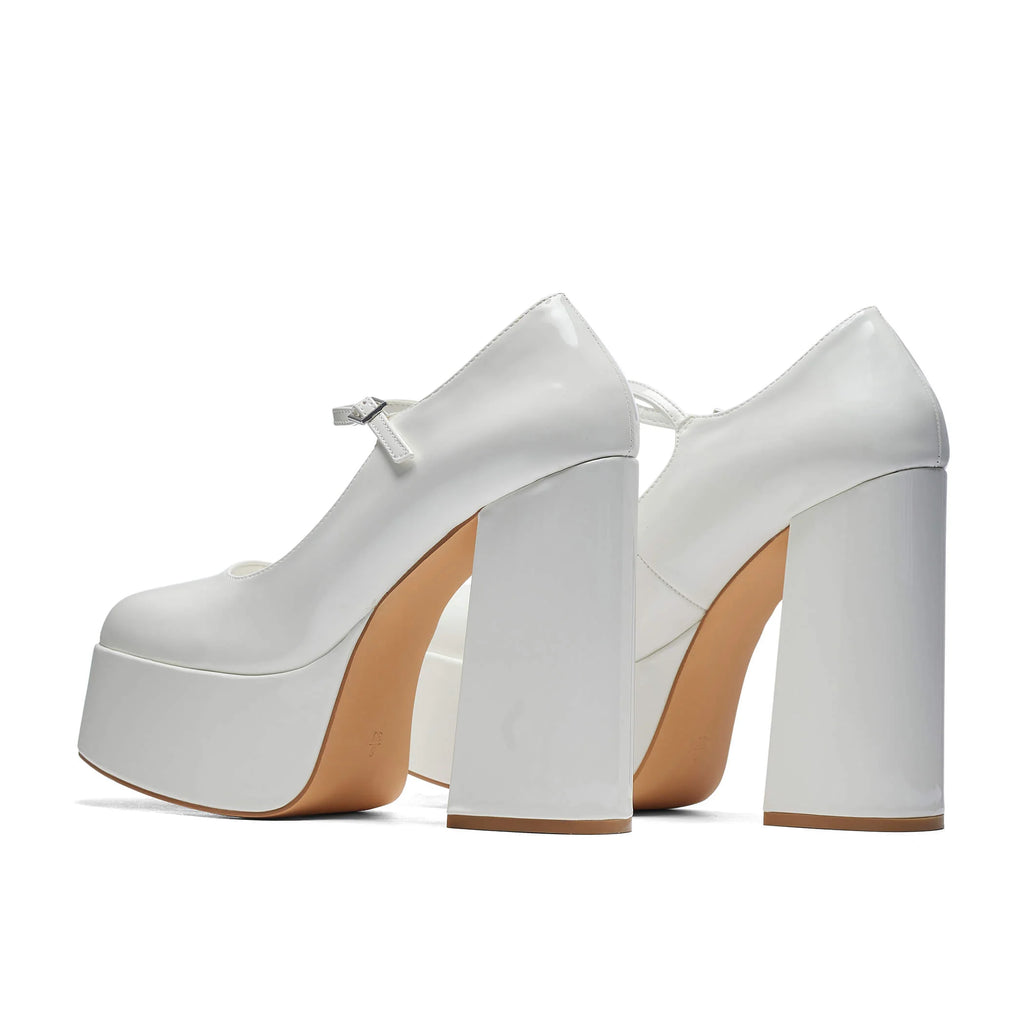 KOI Darkbloom White Patent Platform Heels
