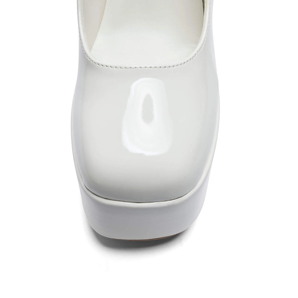 KOI Darkbloom White Patent Platform Heels